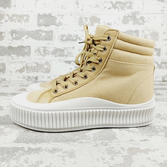 New Berness Gigi Tan Platform High Top Sneakers W703 - Picture 1 of 11
